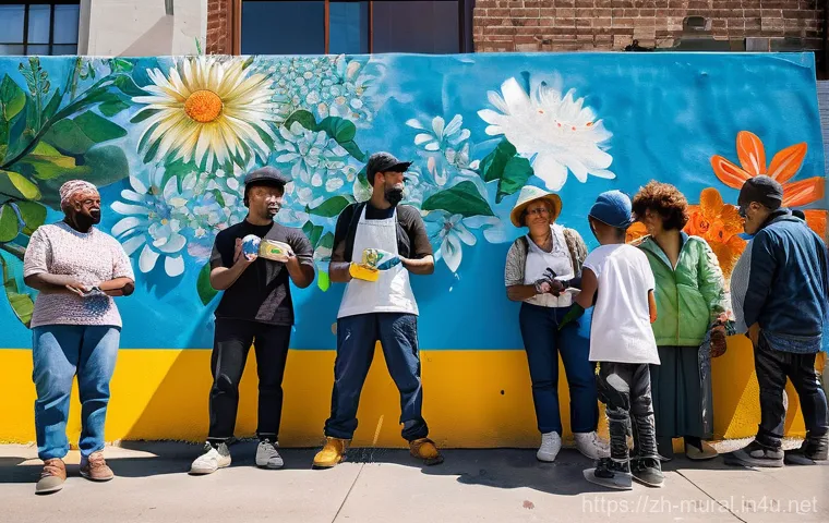 벽화와 마음의 평화 - **Prompt:** A serene moment amidst urban chaos: A solitary, fully clothed individual stands contempl...