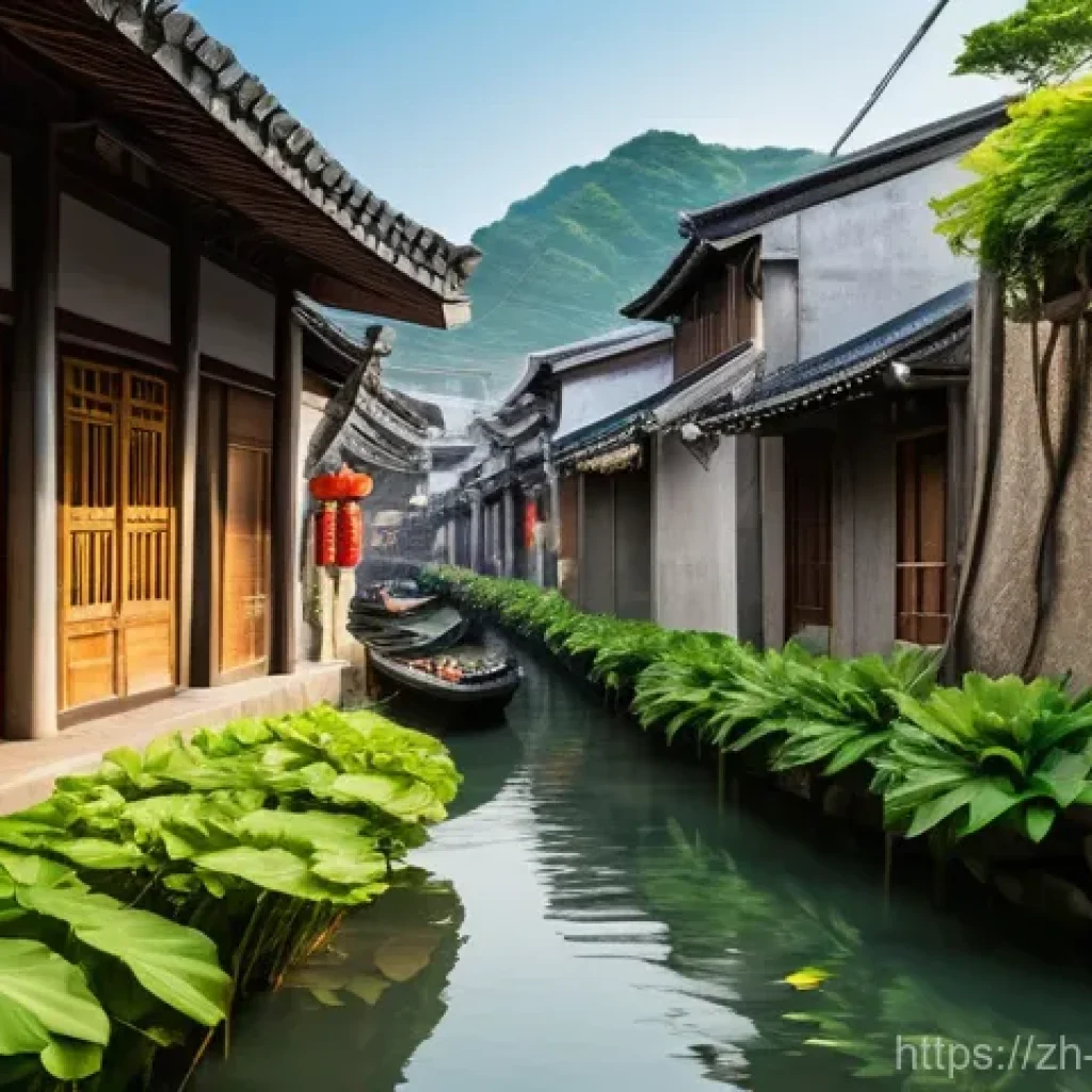 벽화여행과 노후 마을의 변화 - **Prompt:** A serene, traditional East Asian fishing village alley, bathed in warm morning sunlight....