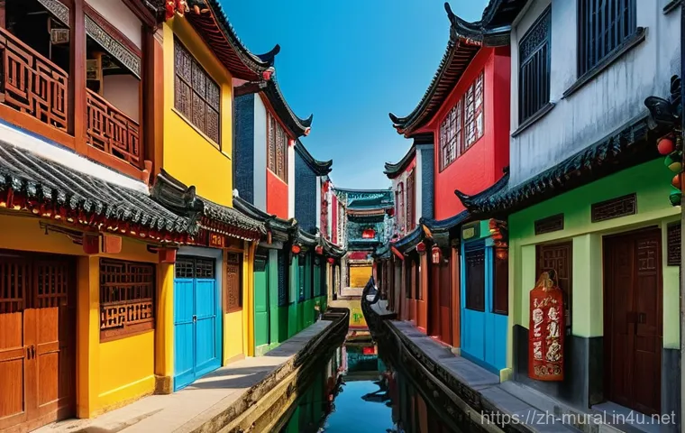 벽화와 도시 경관 변화 - **Prompt:** A picturesque, vibrant old street in a southern Chinese town, completely revitalized by ...