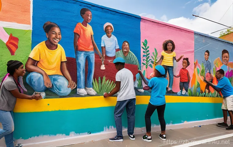 벽화와 도시 경관 변화 - **Prompt:** A picturesque, vibrant old street in a southern Chinese town, completely revitalized by ...