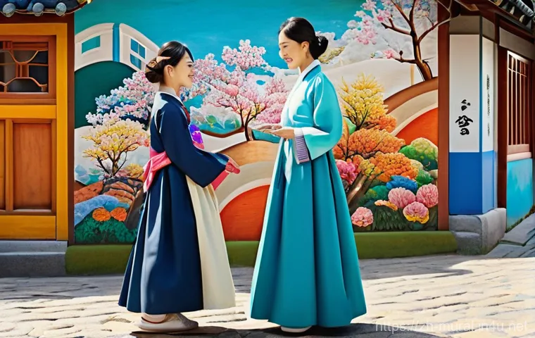 벽화여행 대전 우암산 벽화마을 - **Prompt:** "An inspiring and heartwarming outdoor scene capturing the transformation of an old Kore...