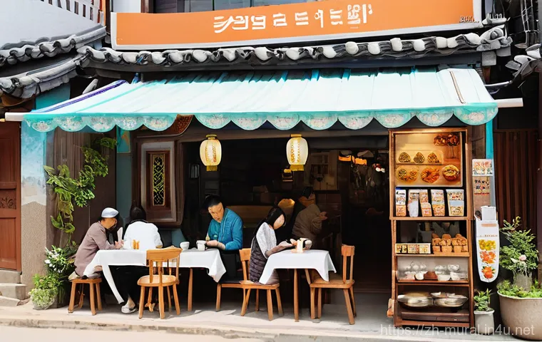 벽화여행 대전 우암산 벽화마을 - **Prompt:** "A dynamic and visually rich scene of tourists exploring a lively Korean mural village. ...