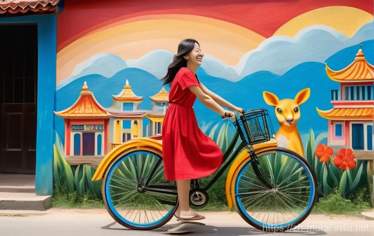 벽화마을 소개와 역사적 배경 - Prompt 1: Whimsical Asian Mural Village Interaction**