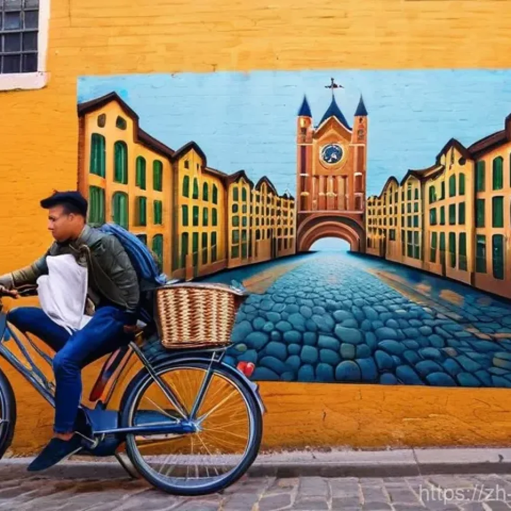 벽화여행 팁과 트릭 - **Prompt 1: Golden Hour Street Art Photography**
    "A talented photographer, dressed in comfortabl...