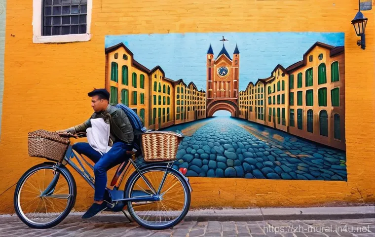 벽화여행 팁과 트릭 - **Prompt 1: Golden Hour Street Art Photography**
    "A talented photographer, dressed in comfortabl...