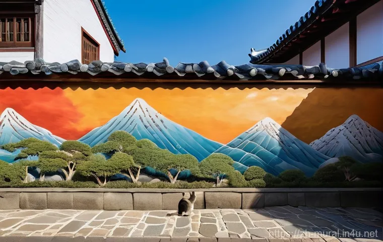 벽화여행 전주 한옥마을 - **Prompt:** A vibrant and bustling alleyway in Jeonju Hanok Village, South Korea, bathed in warm, so...