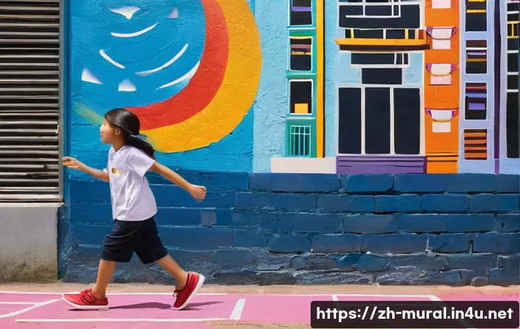 벽화여행 벽화 거리 탐방 - **Prompt:** A vibrant, sun-drenched street in an old Asian city quarter, transformed by lively mural...