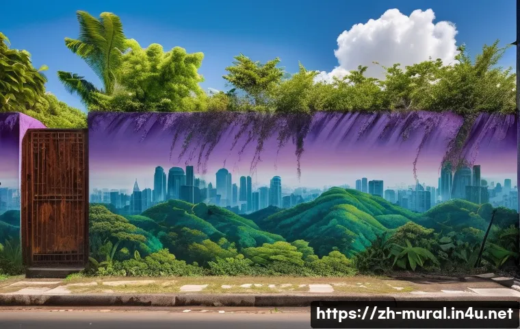벽화 작품 관리 및 보존 - A highly detailed mural scene depicting a historic city wall painting under natural environmental st...