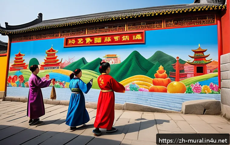 벽화여행 마을 발전 사례 - A vibrant mural on a small town wall depicting a lively scene of local traditional festival celebrat...