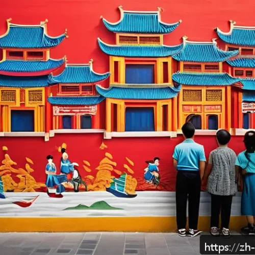 벽화여행 문화재 보호와 벽화 - A vibrant urban street mural in a bustling Chinese city&rsquo;s old town, combining traditional paper-cut ...