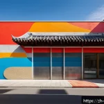 벽화의 시각적 효과 - A vibrant mural in a bustling public space featuring bold, warm colors like vivid reds and bright or...